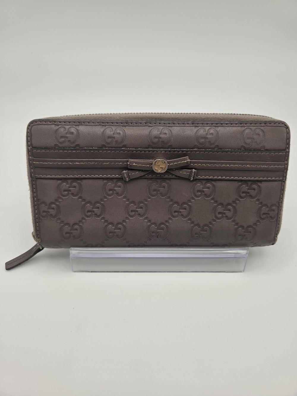 Authentic Gucci Grey Purple GG Zip-Around Continental Wallet